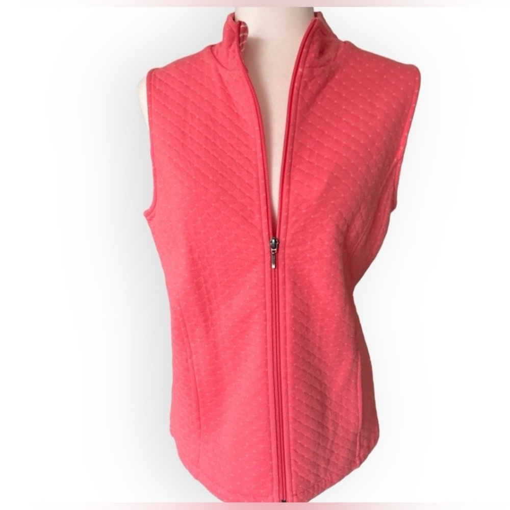 Talbots Pink Coral Quilted Cotton Vest Size S Modern Preppy Coastal Grandma